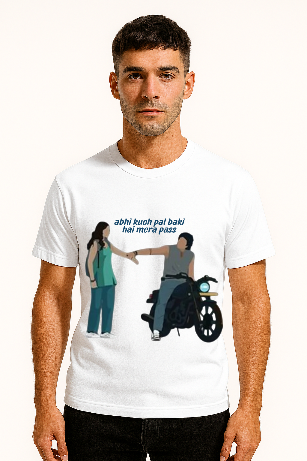 “Saiyara-Inspired Romantic Quote T-Shirt – ‘Abhi Kuch Pal Baki Hai Mere Paas’ T-Shirt